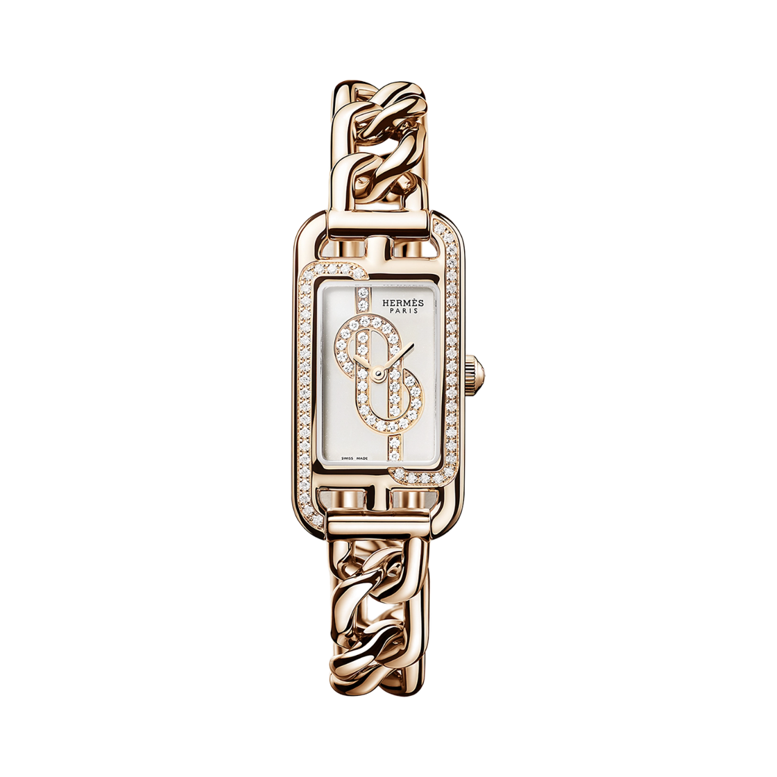 W407873WW00 Hermes Nantucket Watch Small Rose Gold Strap & Rose Gold Diamonds