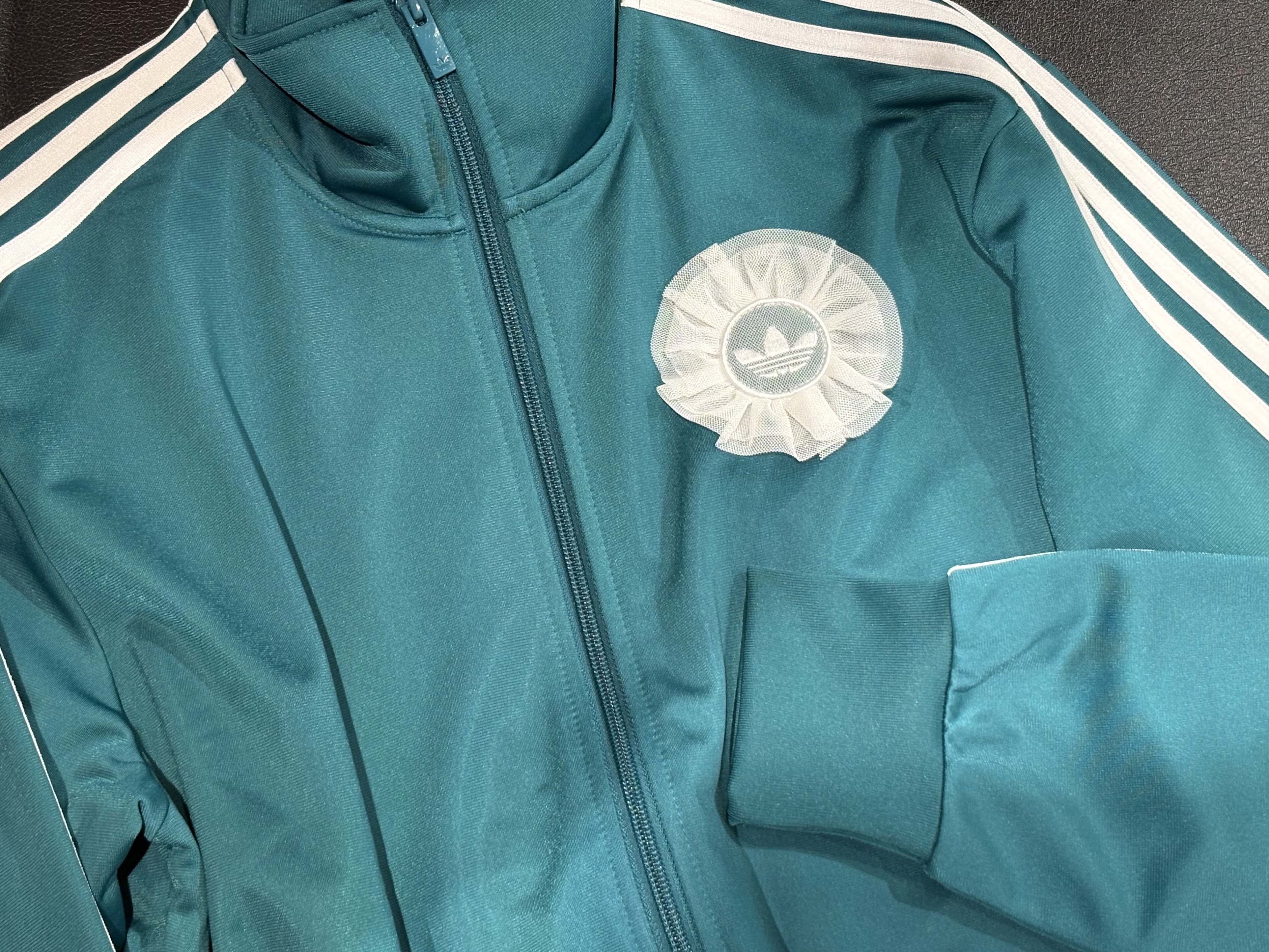 (W) Adidas Originals Lace Branding FB TT Tracksuit Top Legacy Teal - KR Sizing 착용 스타일