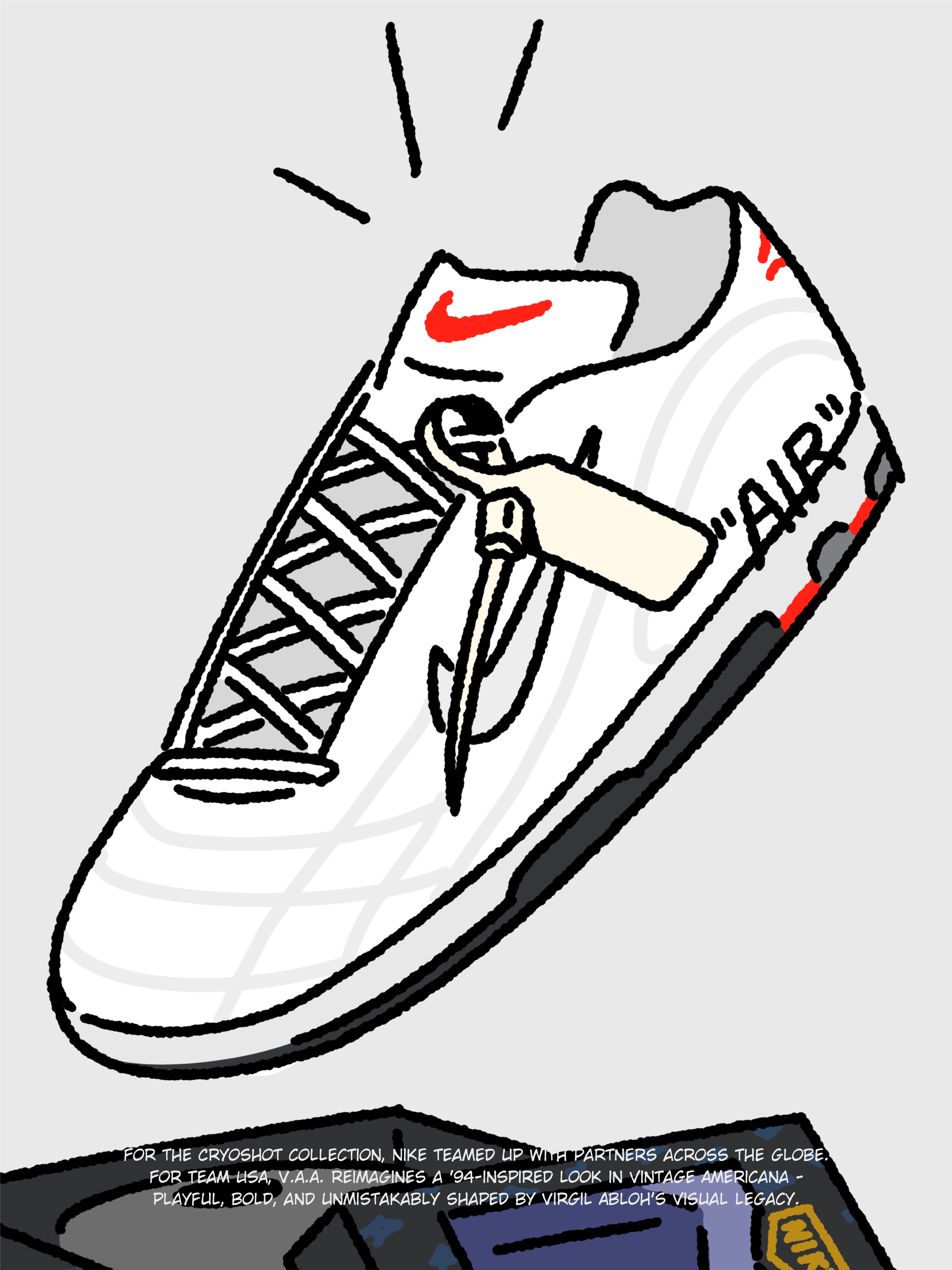 Nike x Virgil Abloh Archive Cryoshot Zoom M9 White and University Red, Nike x Virgil Abloh Archive USA Long Sleeve Rugby Top White (IM3227-100) 착용 스타일 - 2