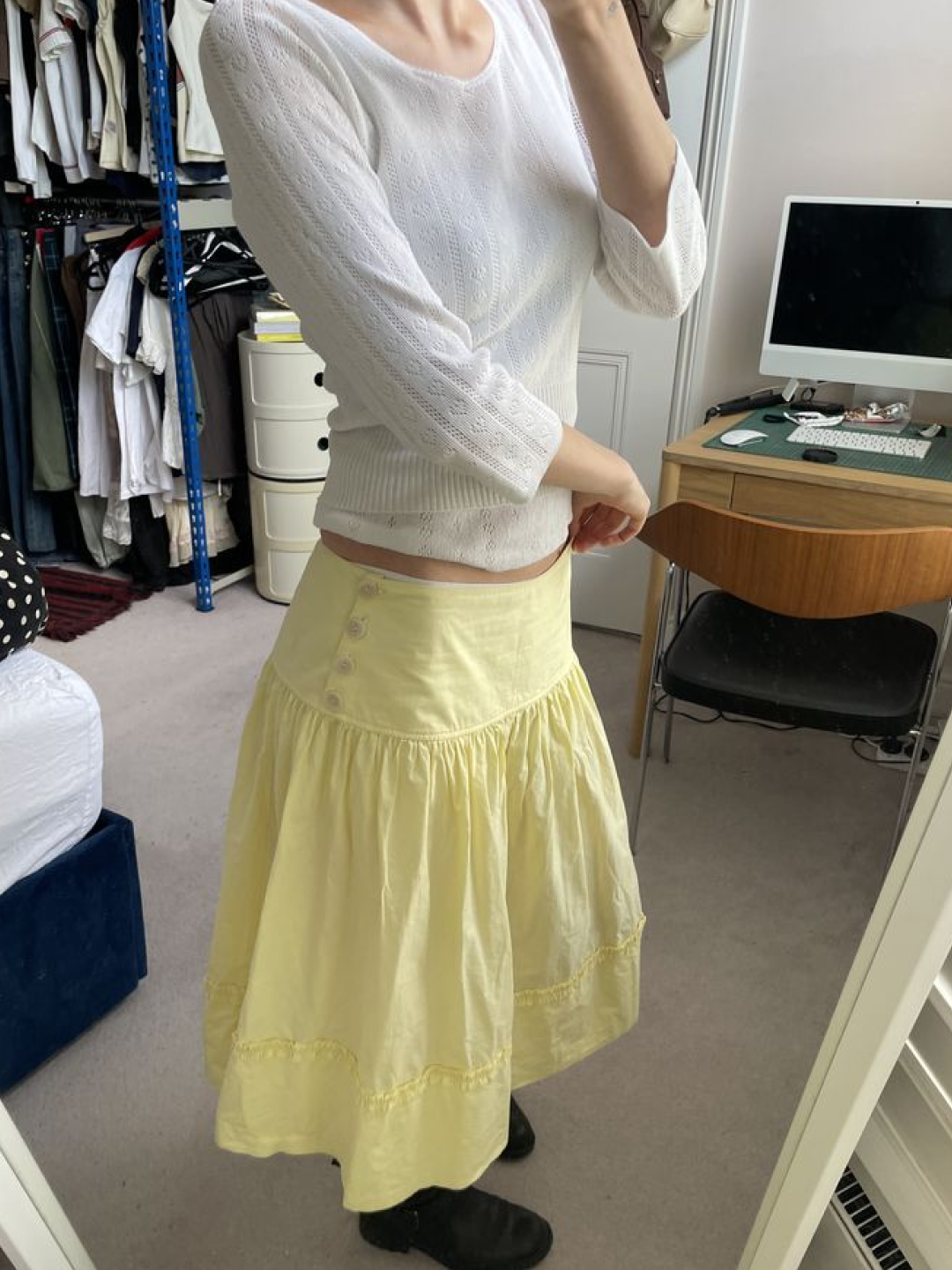 [더블적립] sunlovetour ASCII Daybreak Tee Yellow, Bloom lace skirt -Yellow 착용 스타일 - 4