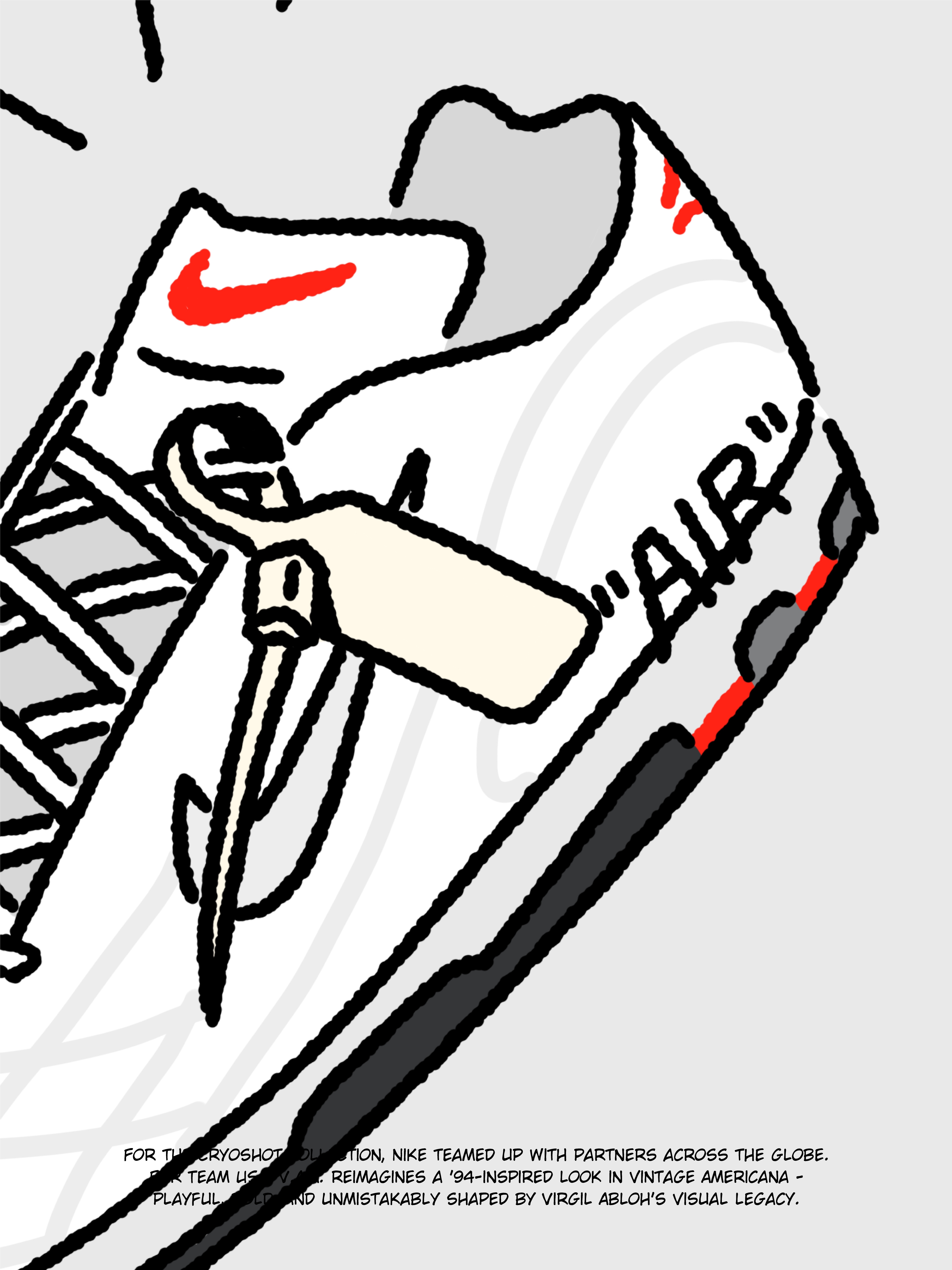 Nike x Virgil Abloh Archive Cryoshot Zoom M9 White and University Red, Nike x Virgil Abloh Archive USA Long Sleeve Rugby Top White (IM3227-100) 착용 스타일 - 3