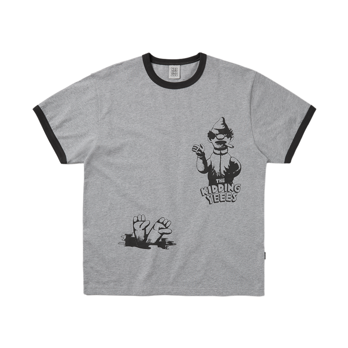 예스아이씨 더 키딩 헤즈 링거 티셔츠 그레이(YESEYESEE The Kidding Heads Ringer Tee Grey)
