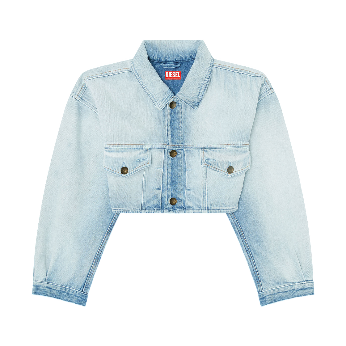 A23128007EE-01 (W) Diesel Oversized Cropped Trucker Jacket Light Blue