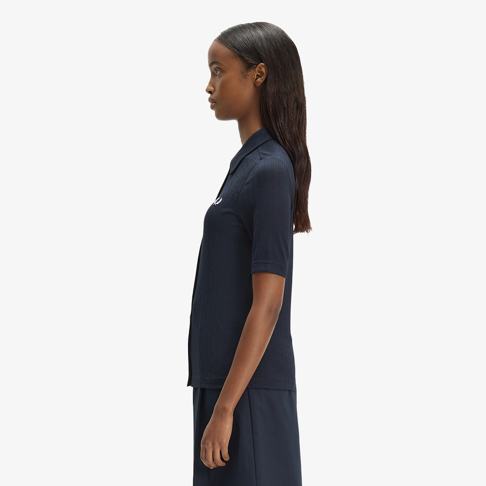 프레드페리 우먼즈 버튼 스루 시어 립 폴로 셔츠 네이비(Fred Perry Womens Button Through Sheer Rib Polo Shirt Navy) - 2