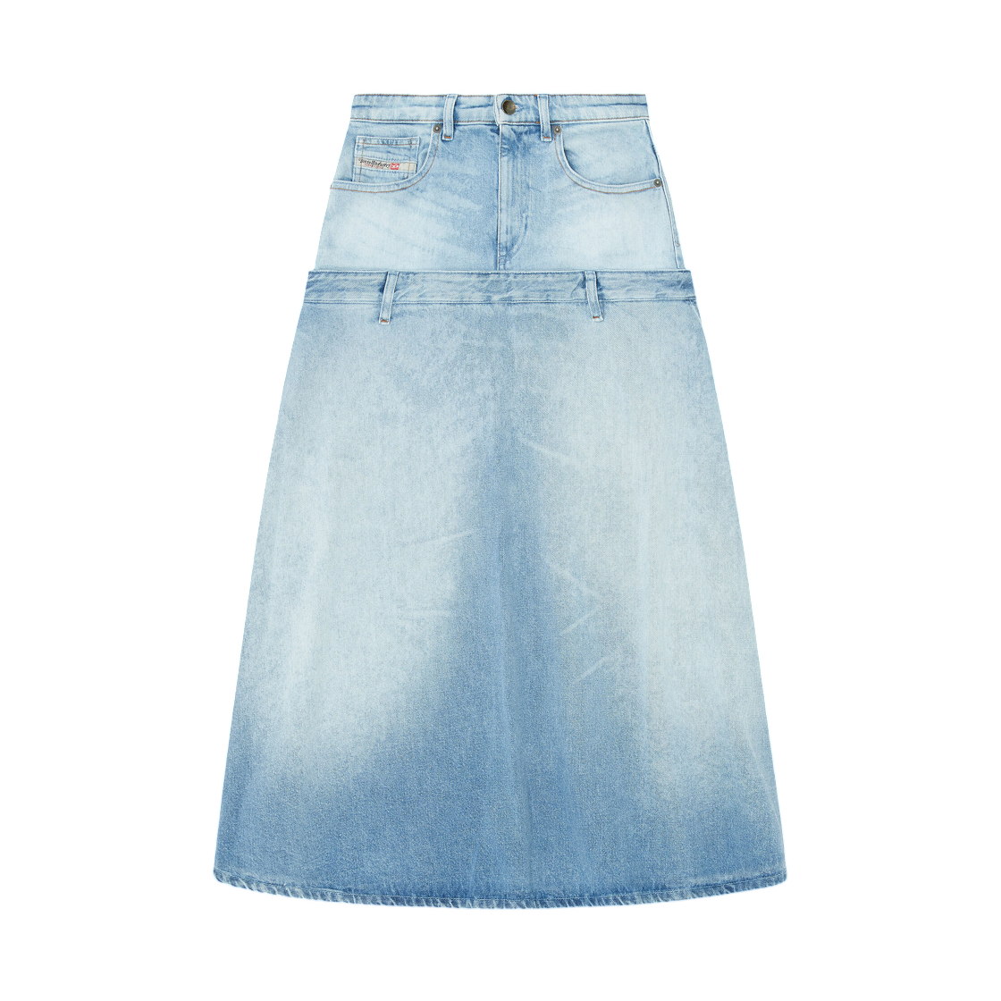 (W) 디젤 데님 스커트 레이어드 디자인 라이트 블루((W) Diesel Denim Skirt with Layered Design Light Blue)
