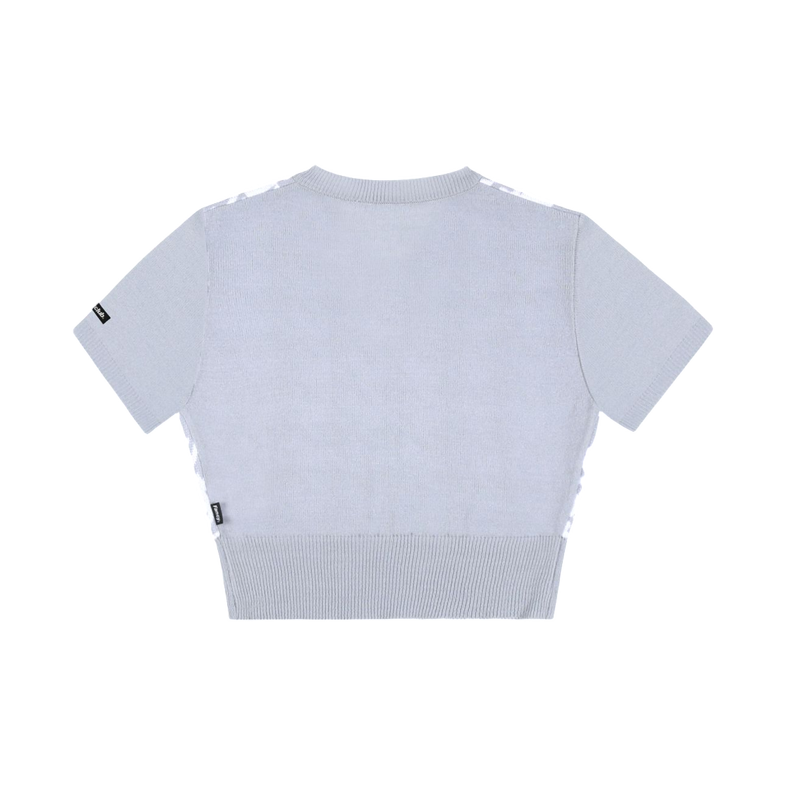 (W) 팬시 클럽 하운드 투스 체크 크롭 니트 티셔츠 스카이 블루((W) Fancy Club Hound Tooth Check Cropped Knit T-Shirt Sky Blue) - 2