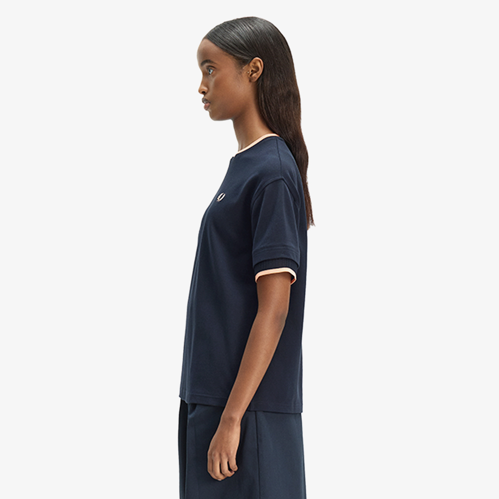 프레드페리 우먼즈 팁드 메쉬 피케 티셔츠 네이비(Fred Perry Womens Tipped Mesh Pique T-Shirt Navy) - 2