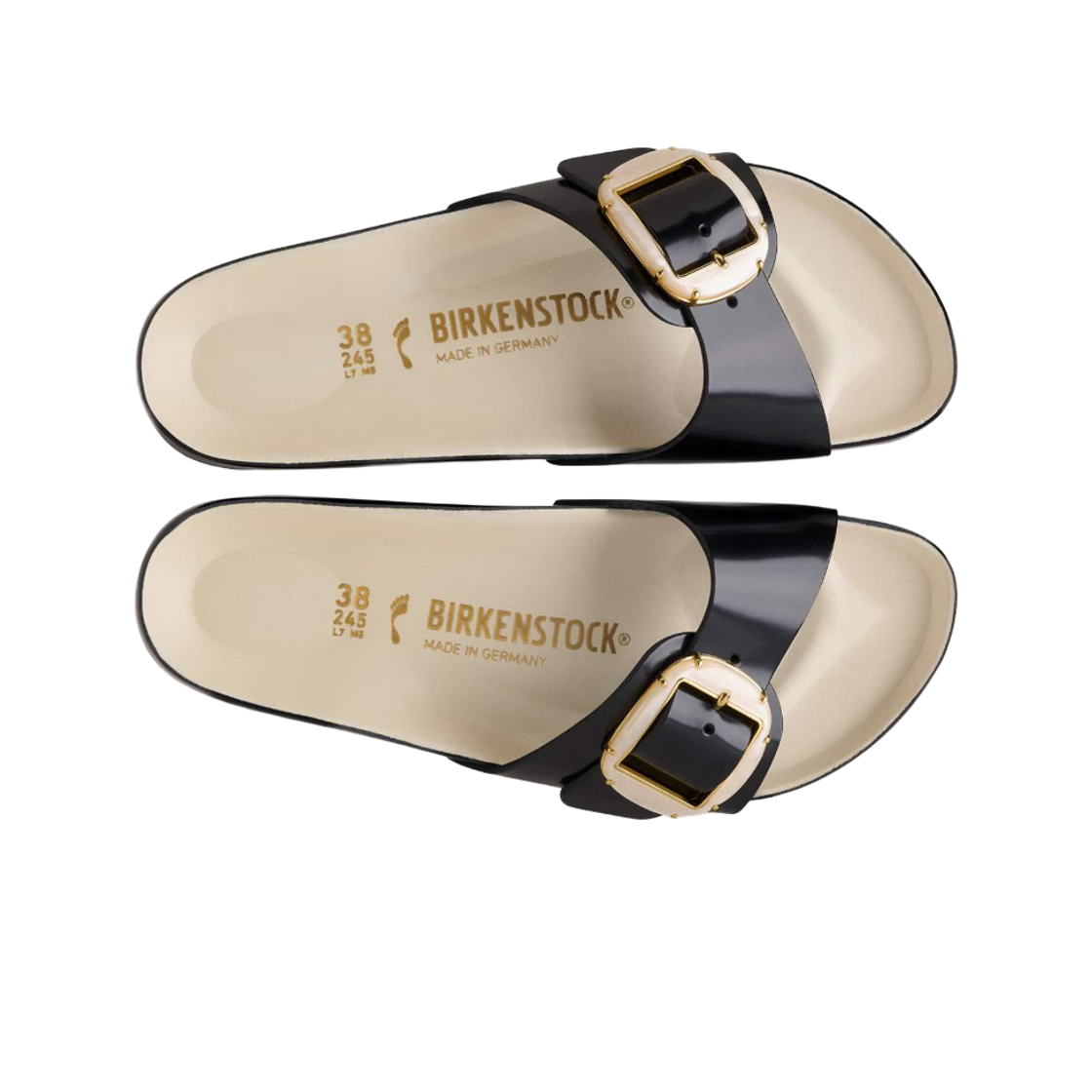 (W) 버켄스탁 마드리드 빅 버클 펄 하이 샤인 블랙 에크루 - 내로우((W) Birkenstock Madrid Big Buckle Pearl High Shine Black Ecru - Narrow) - 2