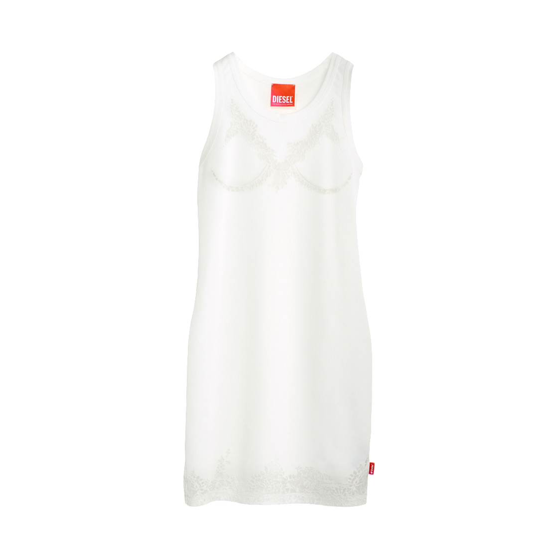 P018010SPFB-100 (W) Diesel Mini Tank Dress with Devore Lace Effect White