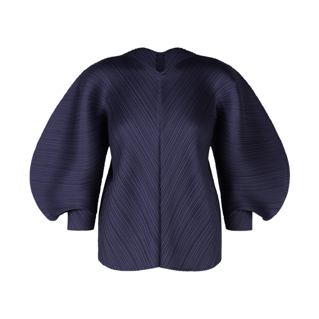 PP61-JK461-75 (W) Pleats Please Issey Miyake Coast V-Neck Long Sleeve Top Navy
