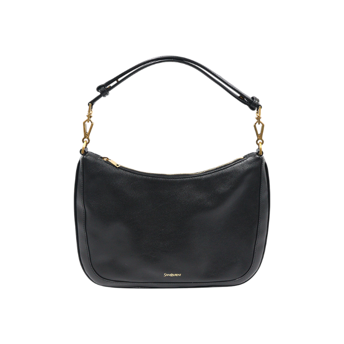 ITK2VO5QHFOD Saint Laurent Classic Logo Printed Hobo Shoulder Bag in Black Supple Calfskin