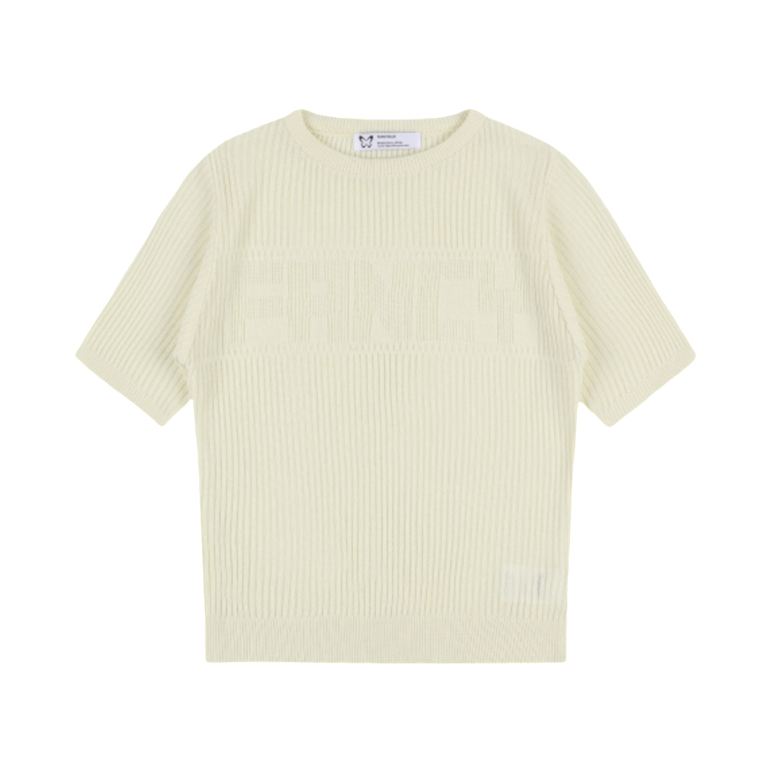 (W) 팬시 클럽 이노센트 니트 티셔츠 베이지((W) Fancy Club Innocent Knit T-Shirt Beige) - 1