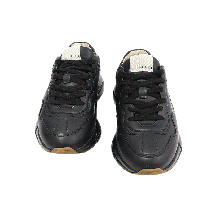 ITSFA6G5429M Gucci Black Leather Rainbow Iridescent Logo Laiton Sneakers