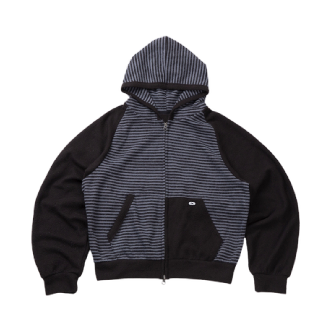 이알티알 언밸런스드 스트라이프 투웨이 후드 집업 블랙 그레이(ERTR Unbalanced Stripe 2Way Hoodie Zip Up Black Grey)
