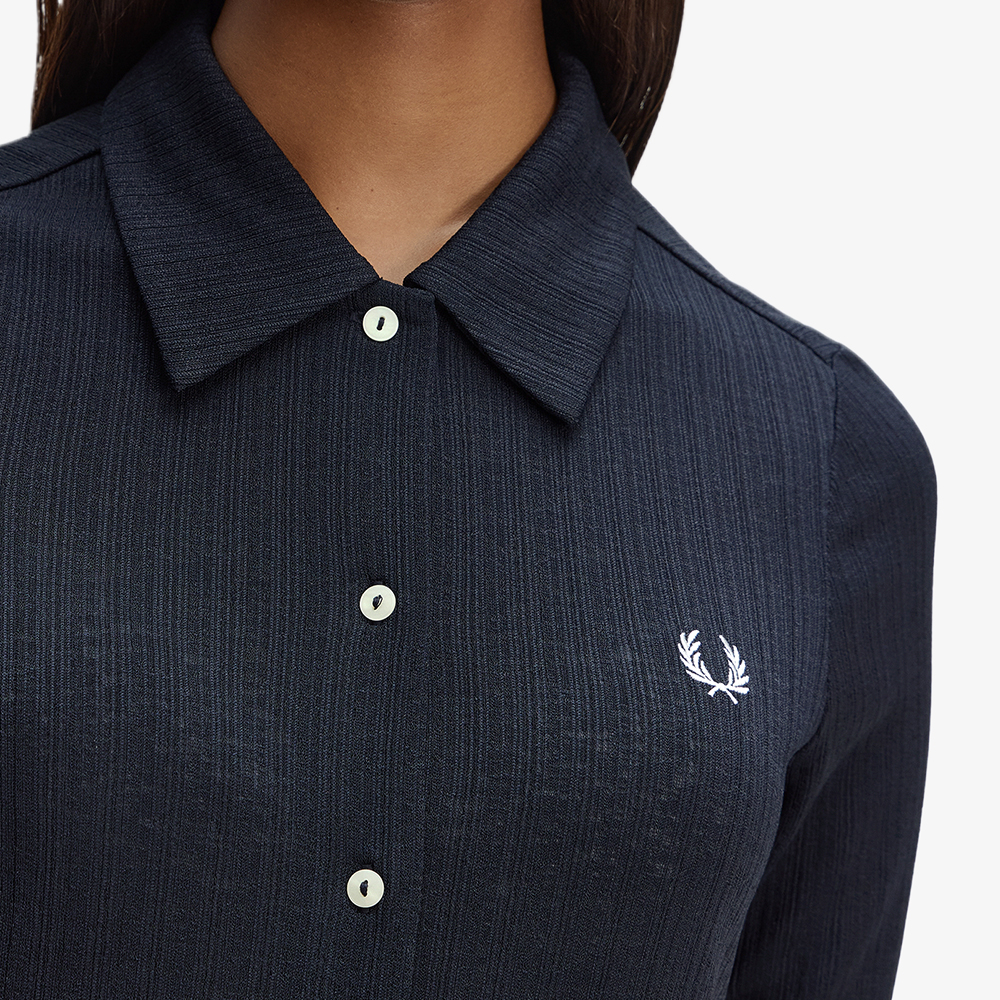 프레드페리 우먼즈 버튼 스루 시어 립 폴로 셔츠 네이비(Fred Perry Womens Button Through Sheer Rib Polo Shirt Navy) - 4