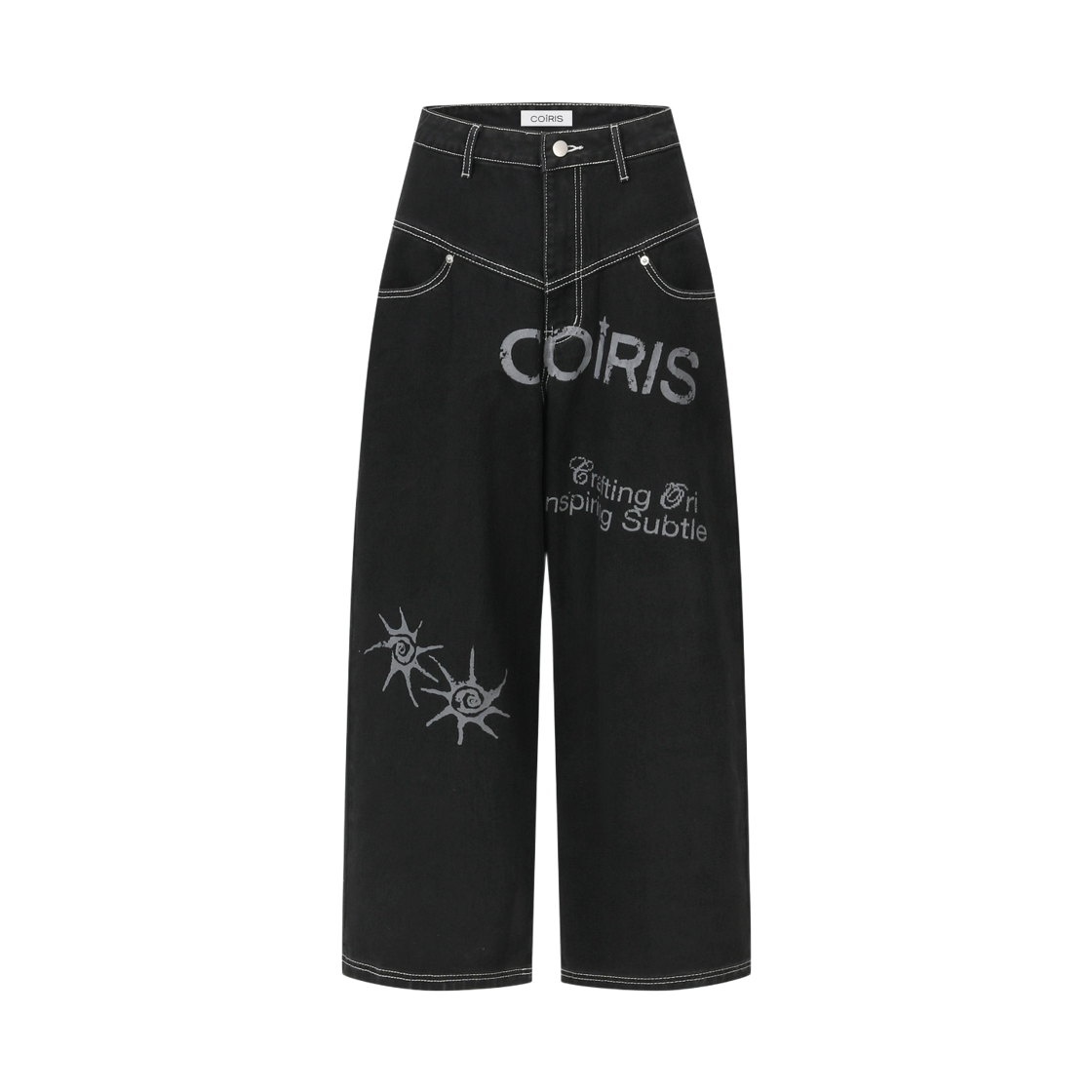 C-P00000II Coiris Deker Dirty Logo Stitch Denim Pants Unisex Black