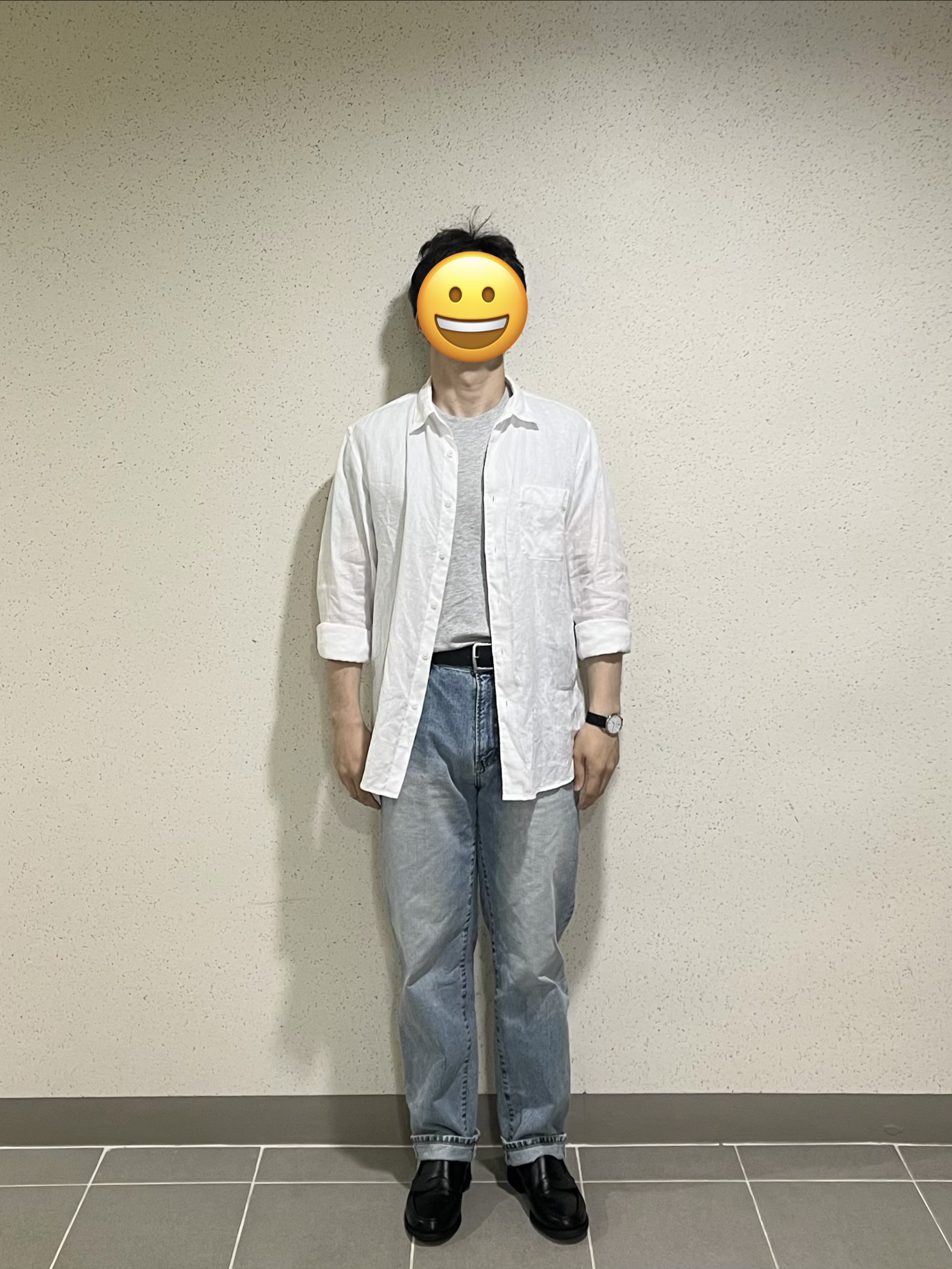 Uniqlo Premium Linen Striped Shirt Off White 착용 스타일 - 1