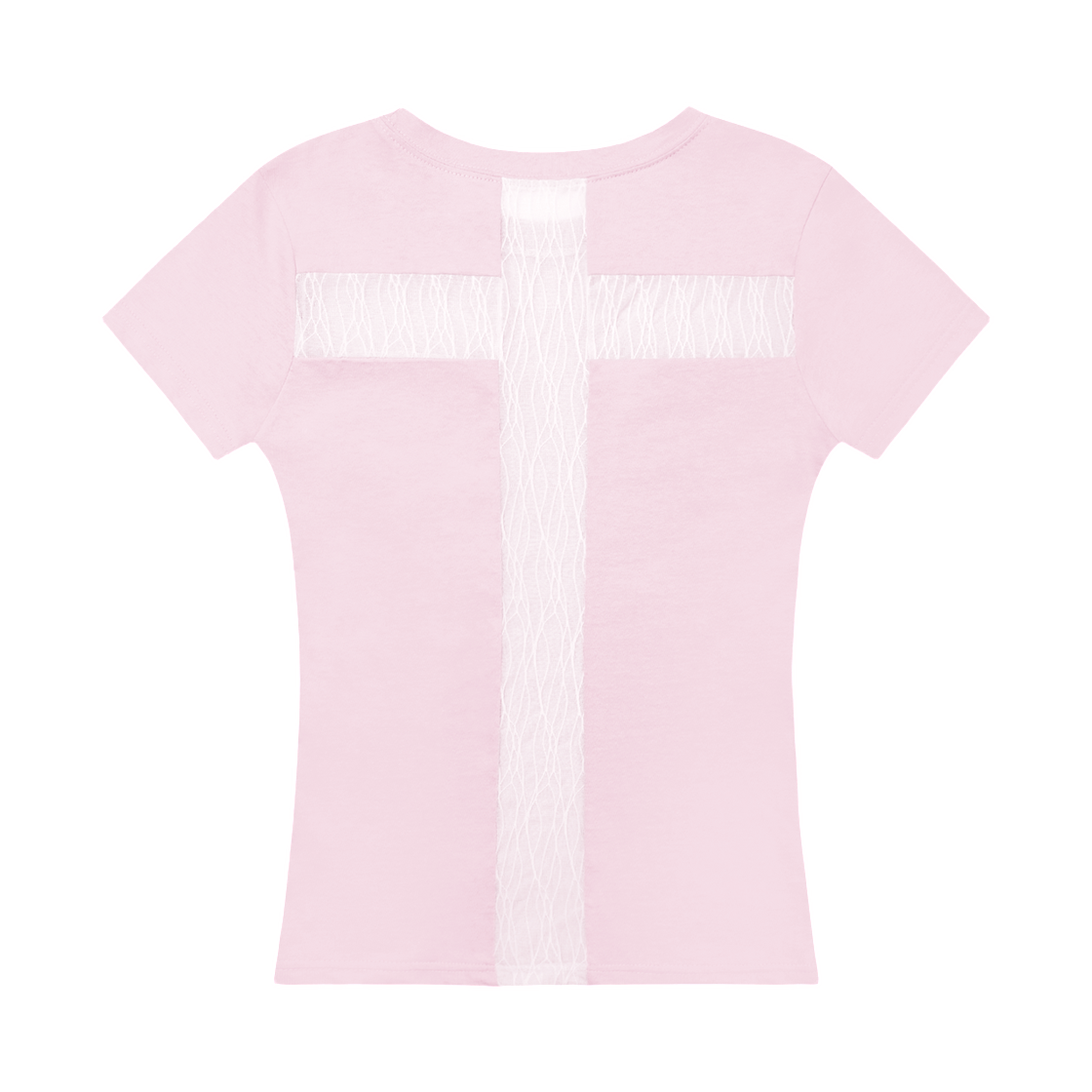 (W) 팬시 클럽 백 크로스 티셔츠 핑크((W) Fancy Club Back Cross T-Shirt Pink) - 2