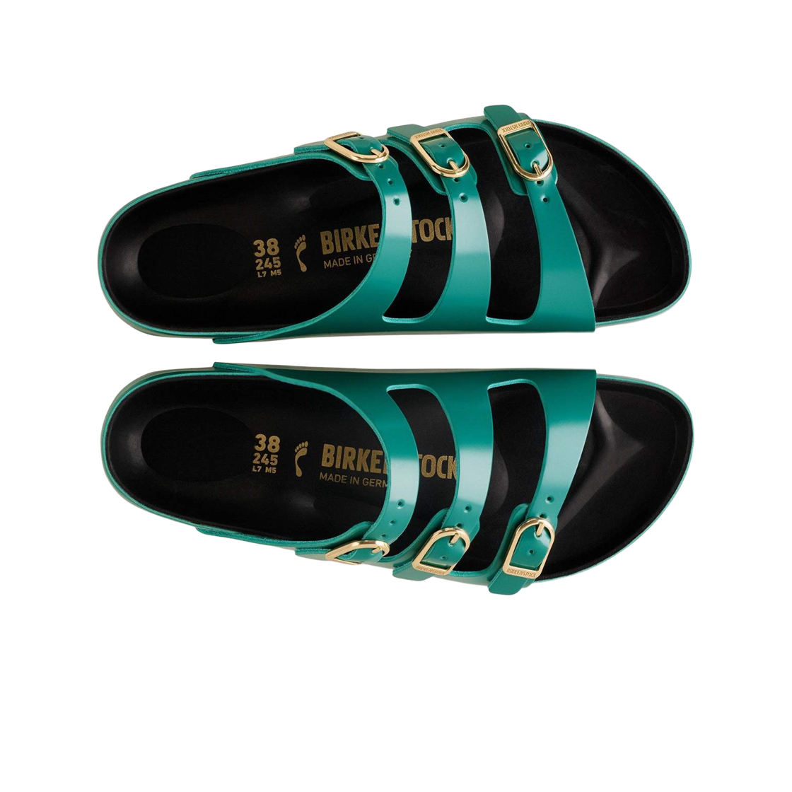 (W) 버켄스탁 플로리다 익스퀴사이트 하이 샤인 다크 틸 블랙 - 내로우((W) Birkenstock Florida Exquisite High Shine Dark Teal Black - Narrow) - 2