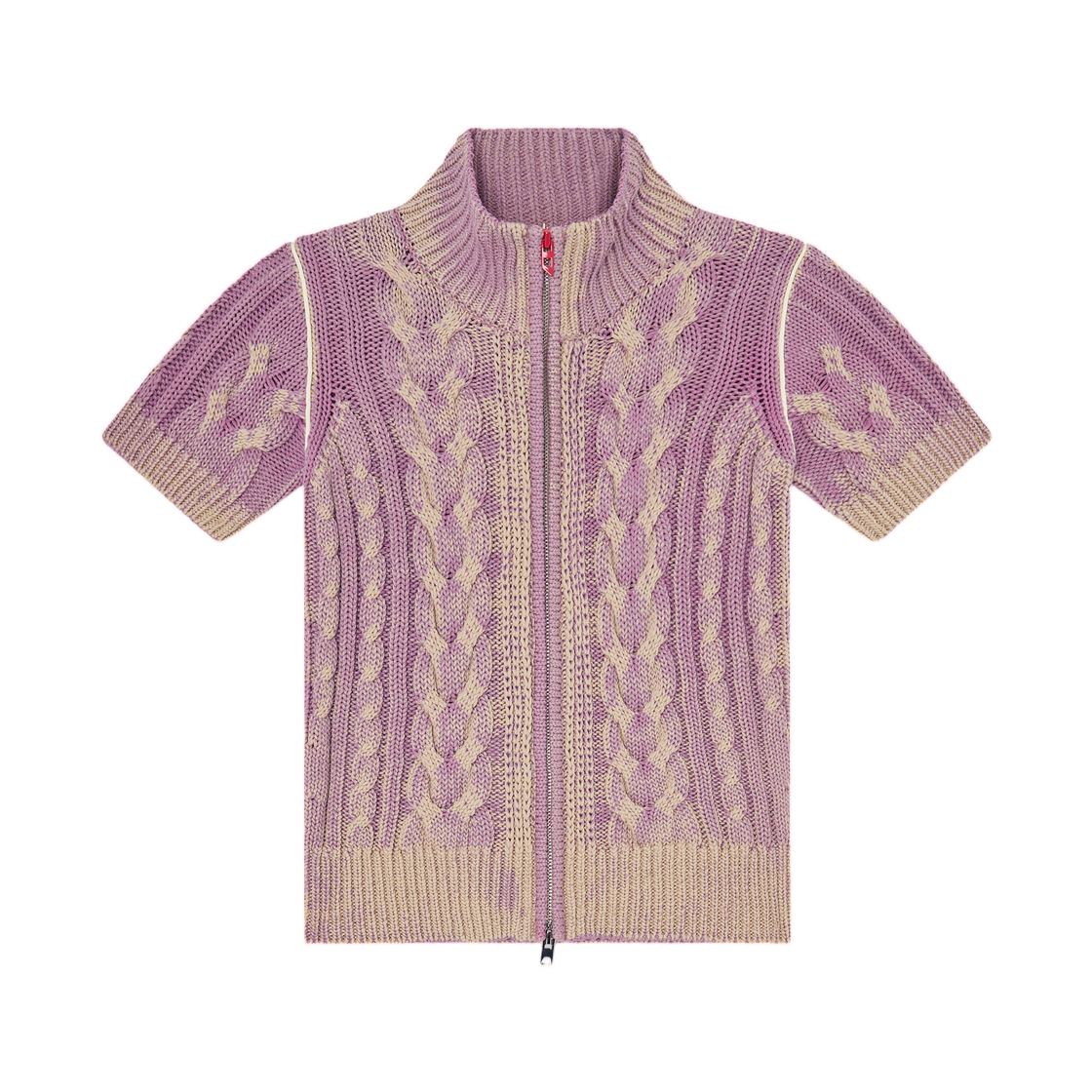 A230690PLDX-77F (W) Diesel Short-Sleeve Zip Cardigan In Cable Knit Beige Violet