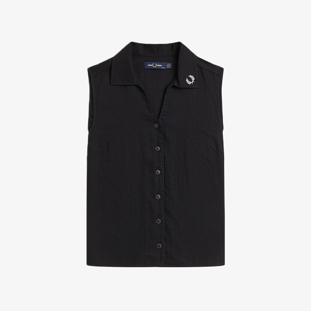 프레드페리 우먼즈 시어 스트라이프 슬리브리스 셔츠 블랙(Fred Perry Womens Sheer Stripe Sleeveless Shirt Black) - 5