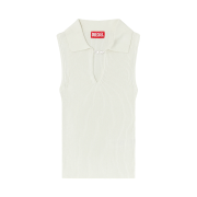 (W) Diesel Sleeveless Rib-Knit Polo Top In Silk Blend White