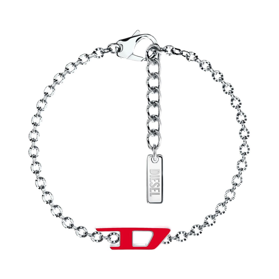 DX169100DJW-01 Diesel Stainless Steel Chain Bracelet Silver Red