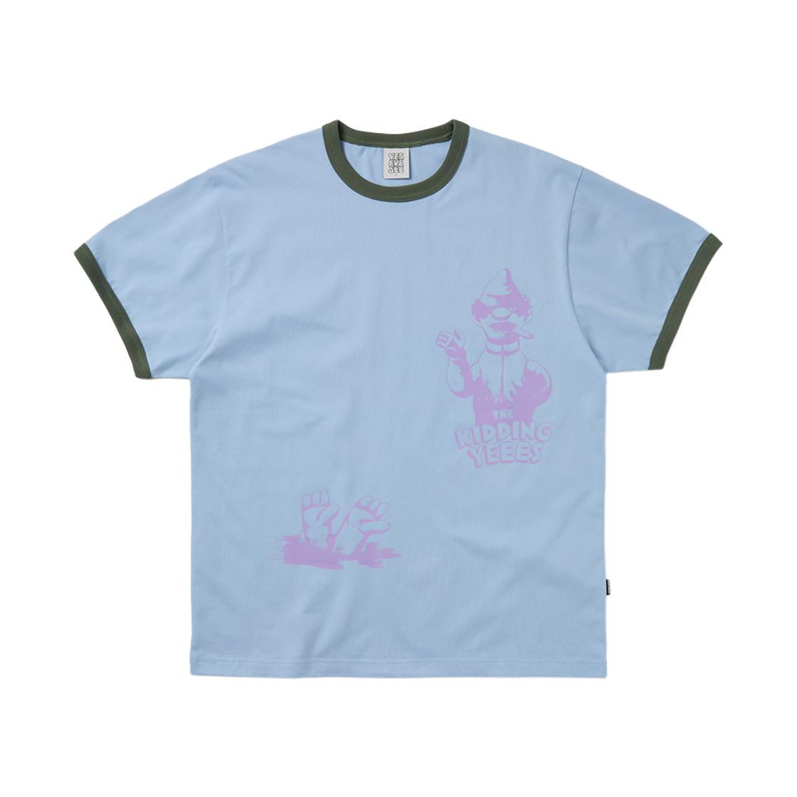 예스아이씨 더 키딩 헤즈 링거 티셔츠 라이트 블루(YESEYESEE The Kidding Heads Ringer Tee Light Blue)