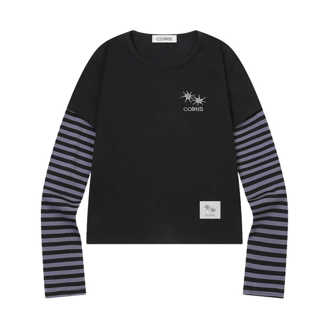 C-P00000DT Coiris Celling Layerd Stripe Long Sleeve T Black