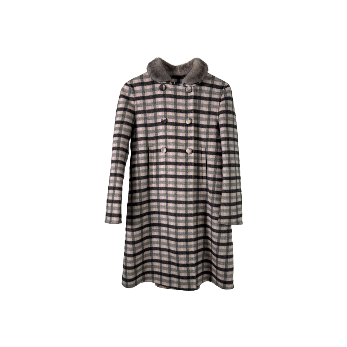 프라다 여성 울 밍크 시어링 체크 코트 베이지 P625DP(Prada Women Beige Wool Mink Shearling Check Coat P625DP)