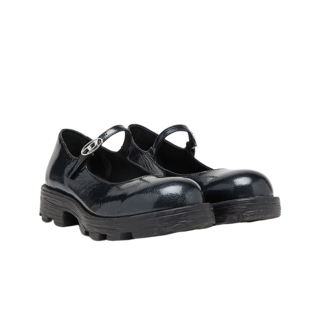 (W) 디젤 D-해머 러기드 메리 제인 플랫츠 인 페이턴트 레더 블랙((W) Diesel D-Hammer Lugged Mary Jane Flats In Patent Leather Black) - 2