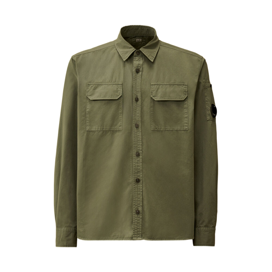 20CMSH706A110143G668 C.P. Company Organic Gabardine Long Sleeve Lens Shirt Laurel Wreath Green - 26SS