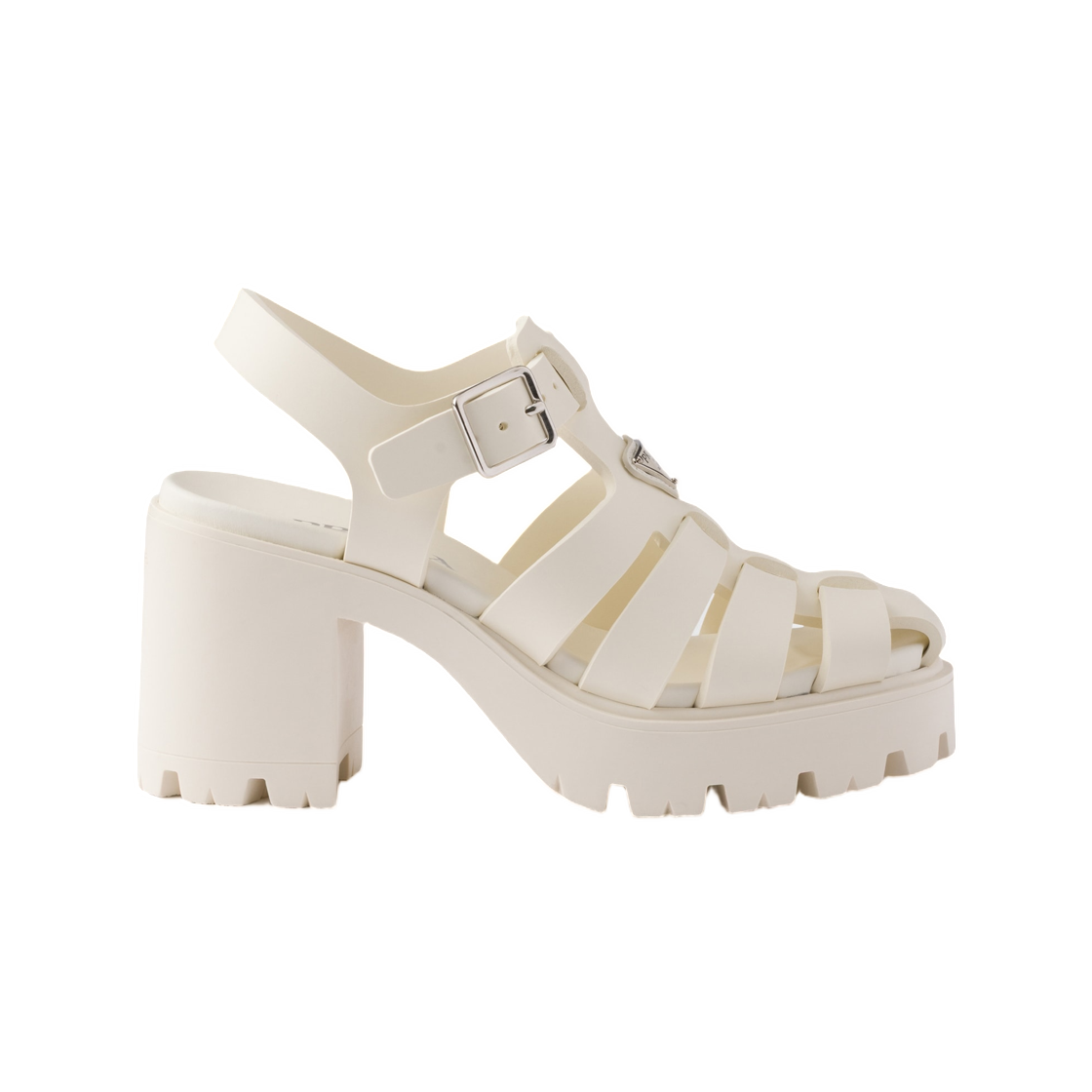 1X267O-3LKK-F0304 (W) Prada Rubber Platform Sandals Ivory