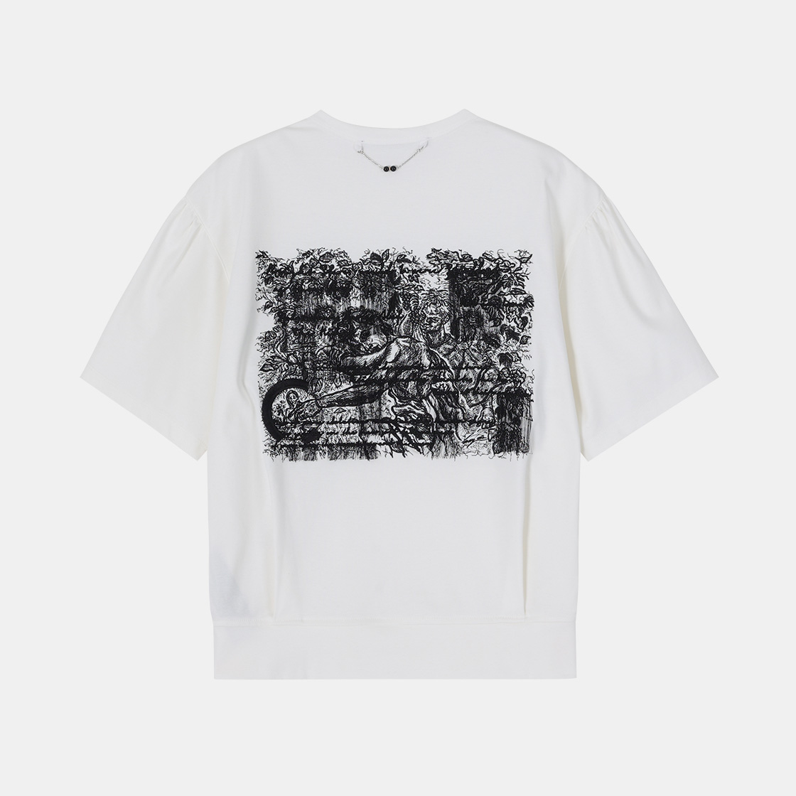 (W) 송지오 컬렉션 포에트리 엠브로이드 퍼프 티셔츠 화이트((W) SONGZIO COLLECTION Poetry Embroidered Puff T Shirt White) - 2