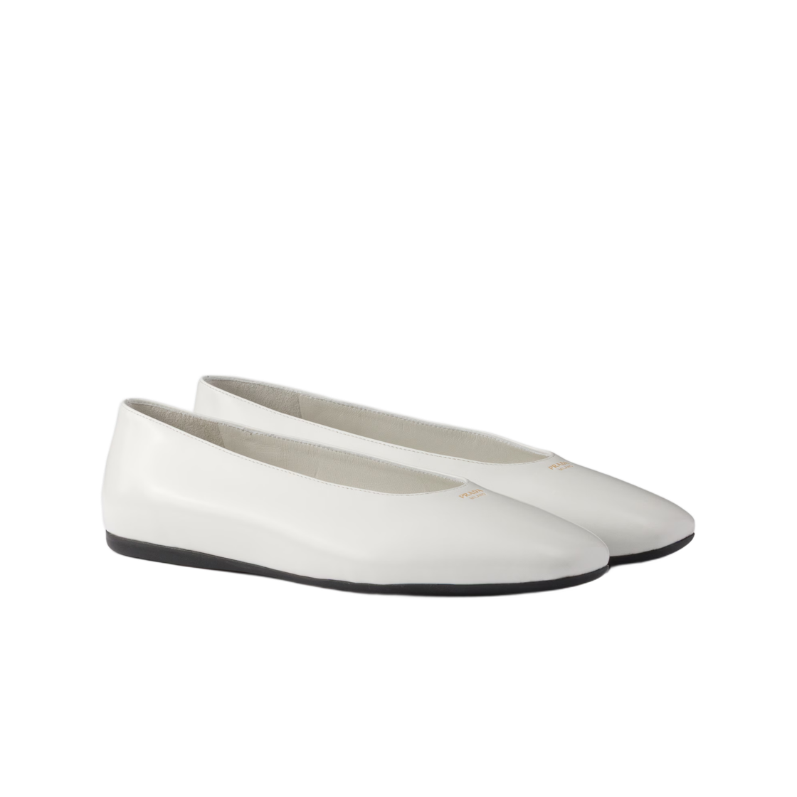 (W) 프라다 브러쉬드 레더 발레리나 화이트((W) Prada Brushed Leather Ballerinas White) - 2