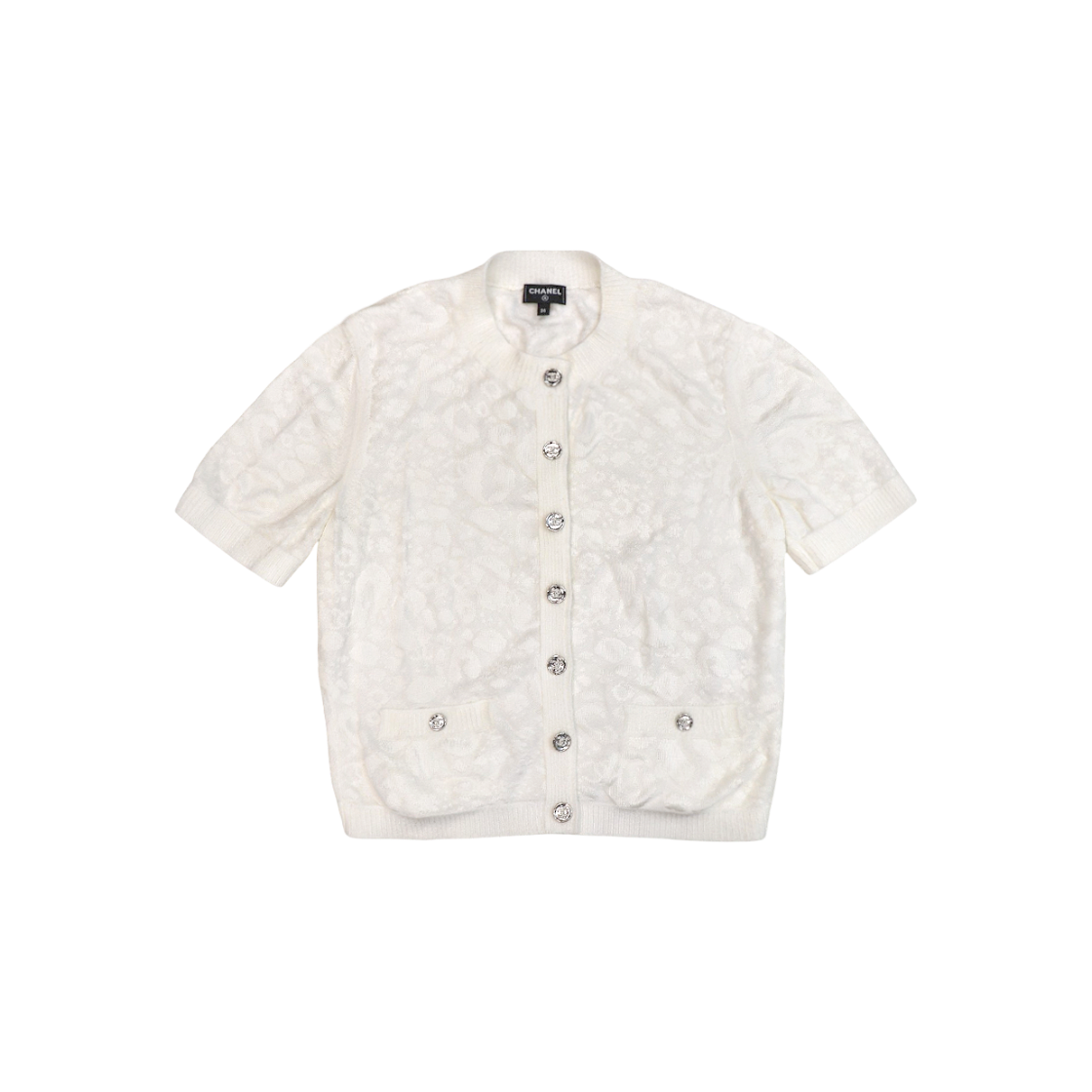 샤넬 36사이즈 화이트 CC 반팔 가디건 C-C61018(Chanel White CC Short Sleeve Cardigan C-C61018) - 1