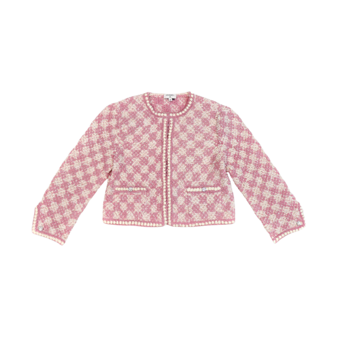 샤넬 36사이즈 핑크 트위드 스노우 가디건 C-C61007(Chanel Pink Tweed Snow Cardigan C-C61007)