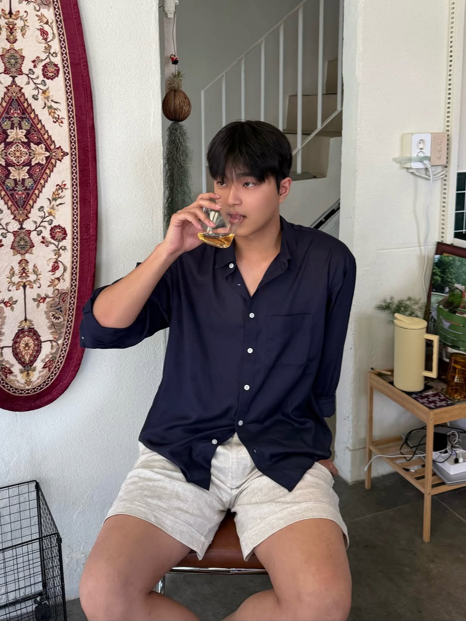 Knitted Linen Crop Shirts Navy, Knitted Linen Crop Shirts Linen 착용 스타일