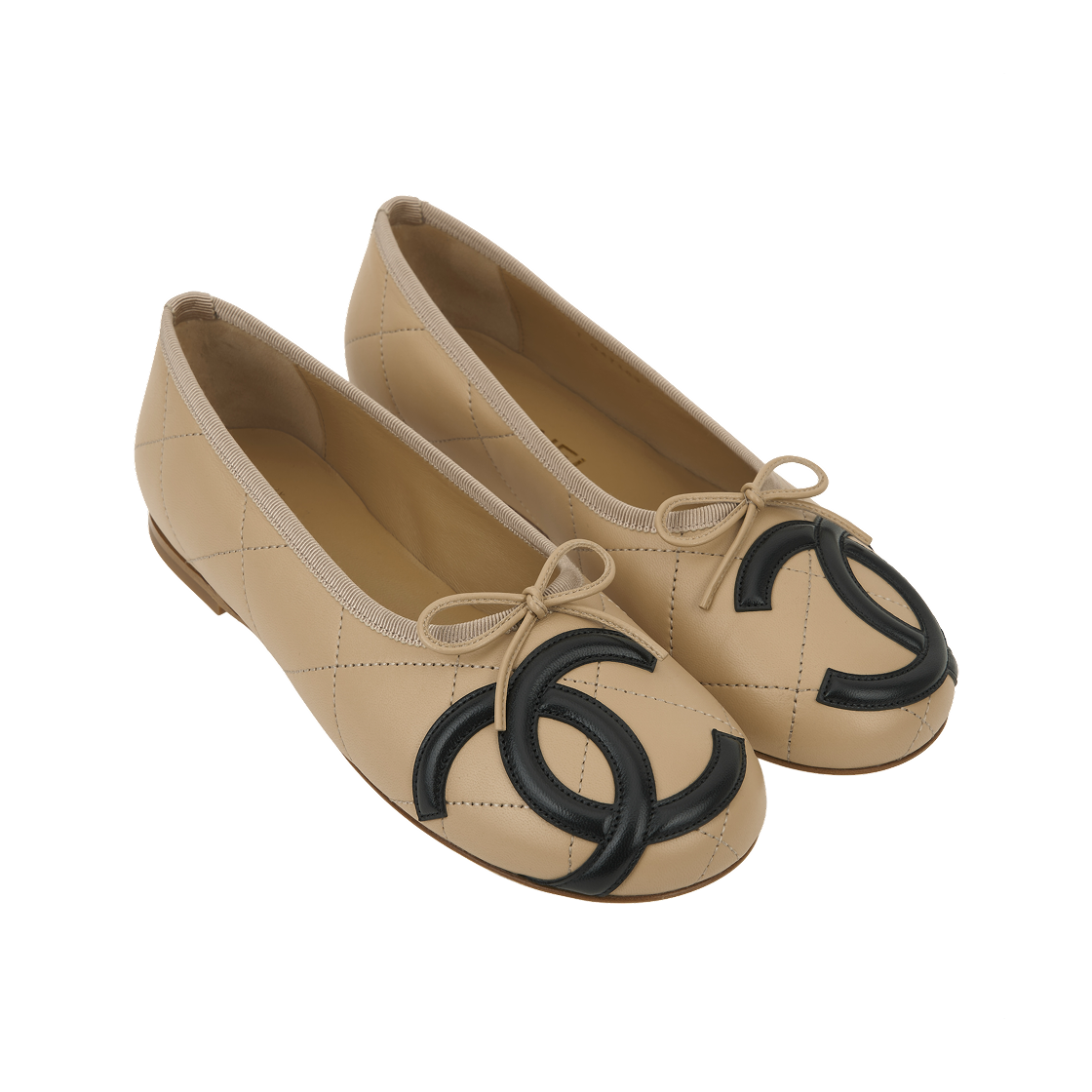 (W) 샤넬 발레 플랫 램스킨 & 베이지 블랙 더 샤넬 코코 비치 컬렉션((W) Chanel Ballet Flats Lambskin & Beige Black The Chanel Coco Beach Collection) - 4