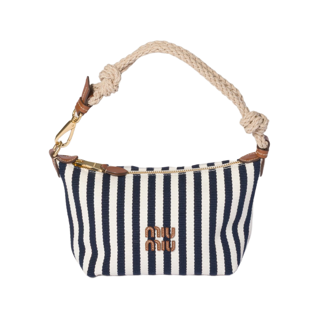 5NE841-2I0G-F0B9P Miu Miu Cotton Leather Pouch Blue Cognac