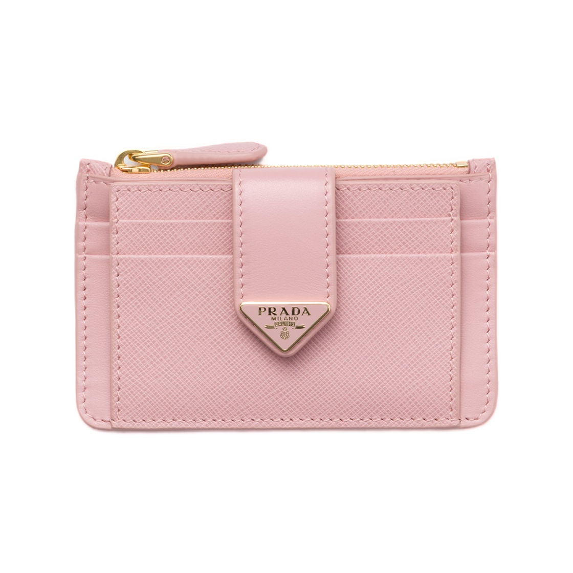 1MC038-2DYG-F0924 Prada Saffiano and Smooth Leather Card Holder Peach