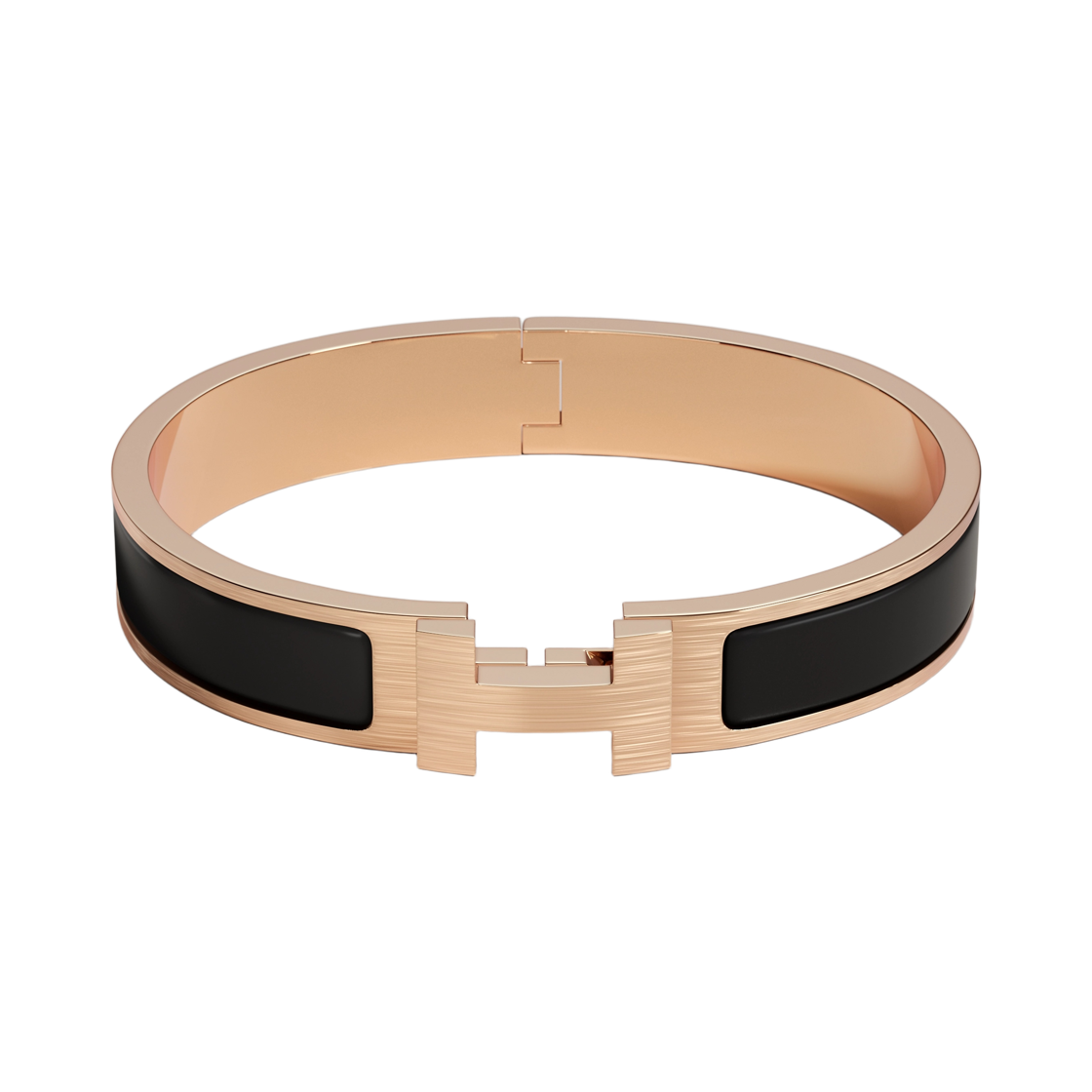 H703203FW01 Hermes Clic HH Bracelet Matte Enamel & Rose Gold Noir Mat