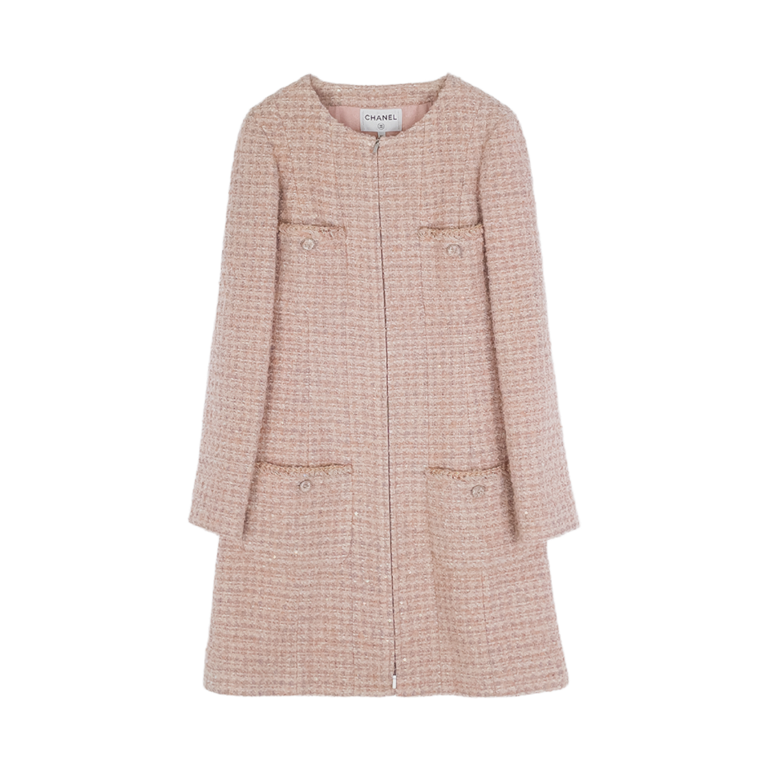 샤넬 24B 4포켓 트위드 집업 원피스 36 핑크 & 멀티컬러 (6ET0765)(Chanel 24B 4-Pocket Tweed Zip-Up Dress Pink & Multi-Color 6ET0765)