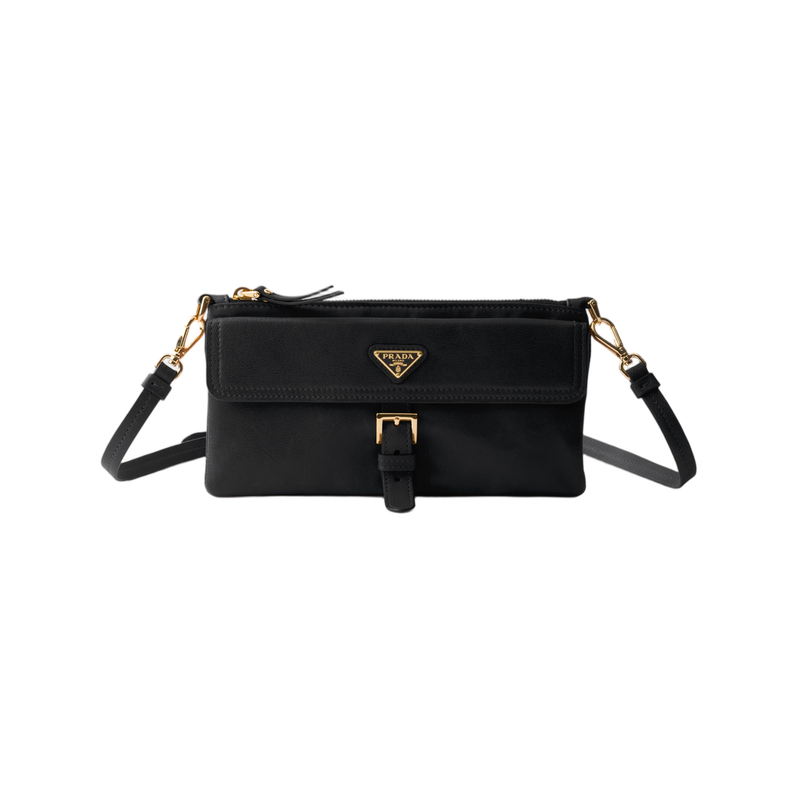 1MT046-2G6Y-F0002 Prada Nappa Leather Wallet with Shoulder Strap Black