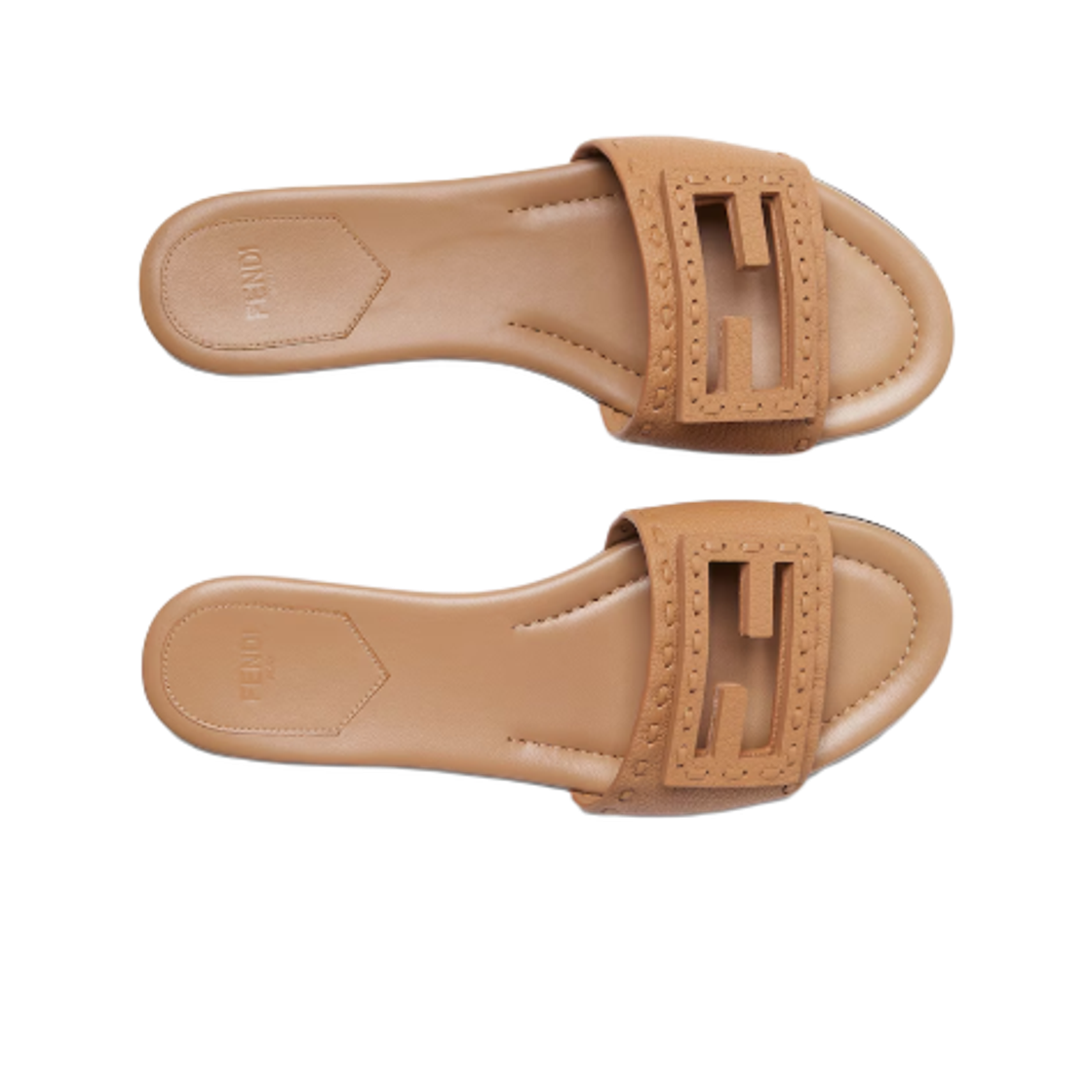 (W) 펜디 바게트 레더 슬라이드 브라운((W) Fendi Baguette Leather Slides Brown) - 2