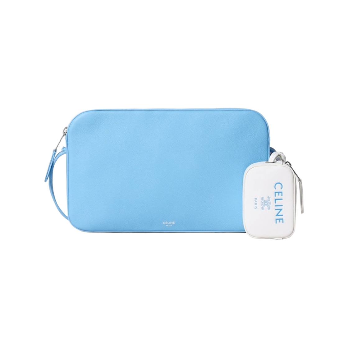 L10593M60-GNY7 Celine Messenger Bag with Charm in Smooth Calfskin and Lambskin Sky Blue Ultra White