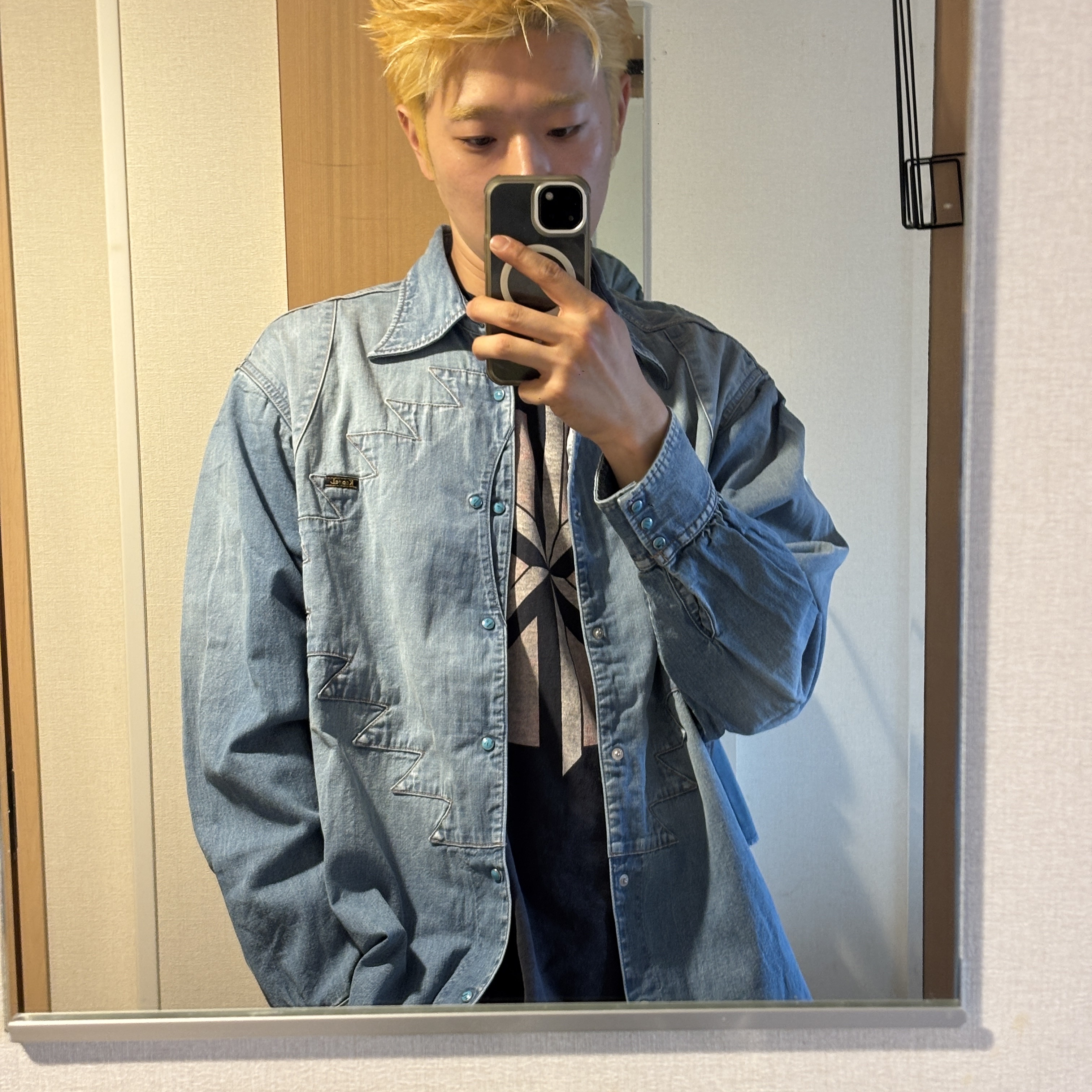 Kapital 8 oz. Denim Thunderbird Husky Western Shirt Processed Processing 착용 스타일