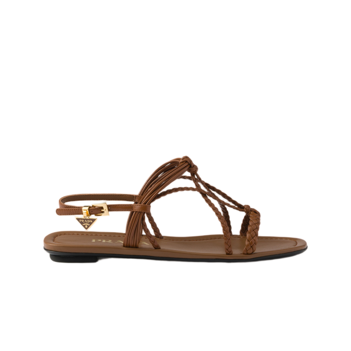 1X406O-011-F0054 (W) Prada Flat Leather Sandals Light Tan