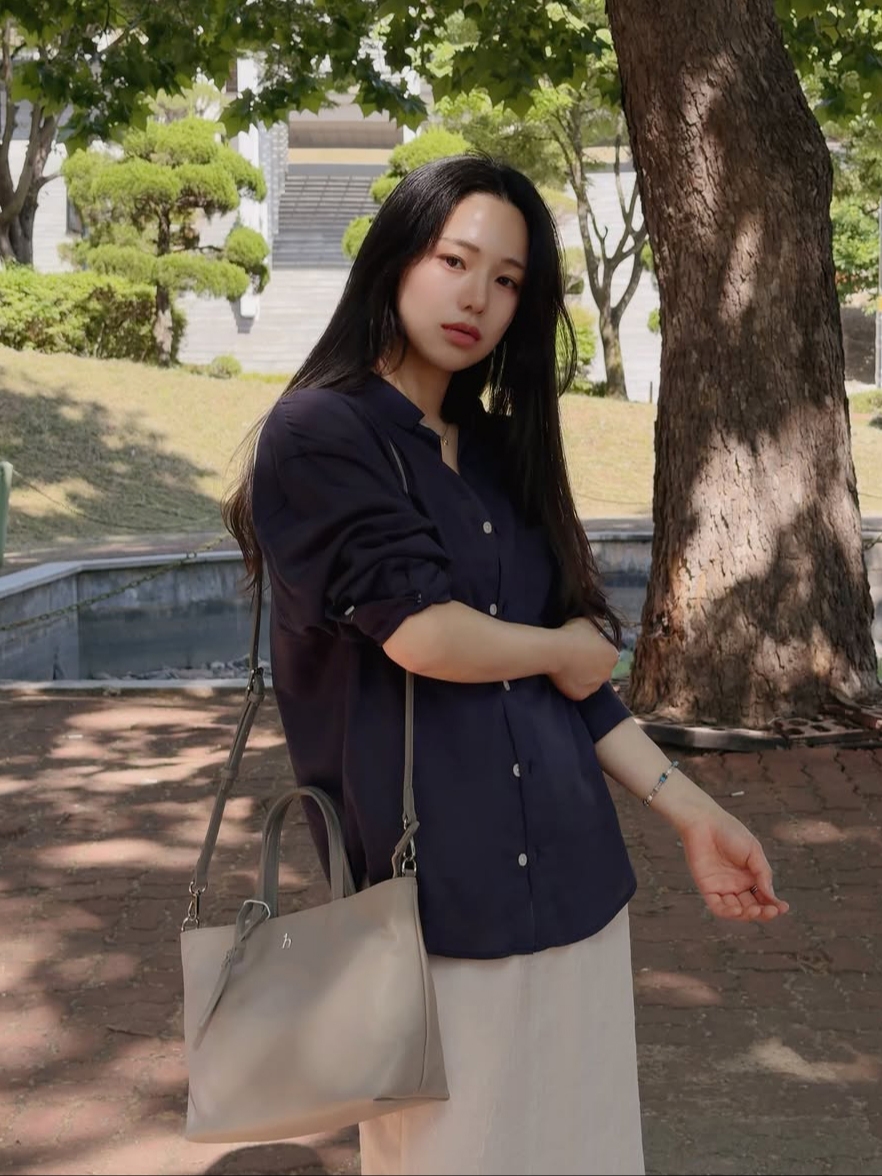 Knitted Linen Crop Shirts Navy, Knitted Linen Crop Shirts Linen 착용 스타일 - 2
