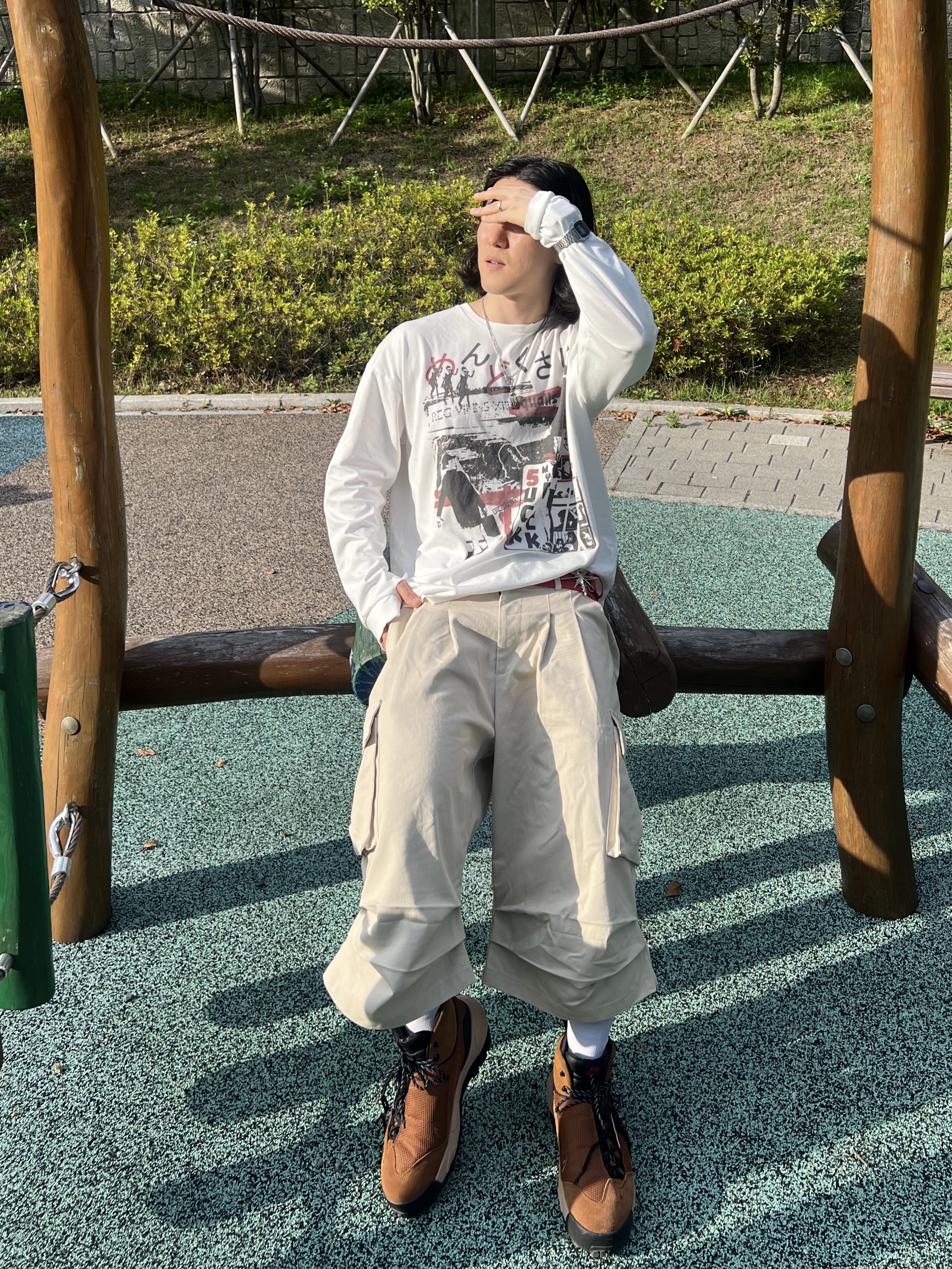qAp 5-1 Long Sleeve T-Shirt Cream, Nike x Sacai Magmascape SP Pecan 착용 스타일 - 6